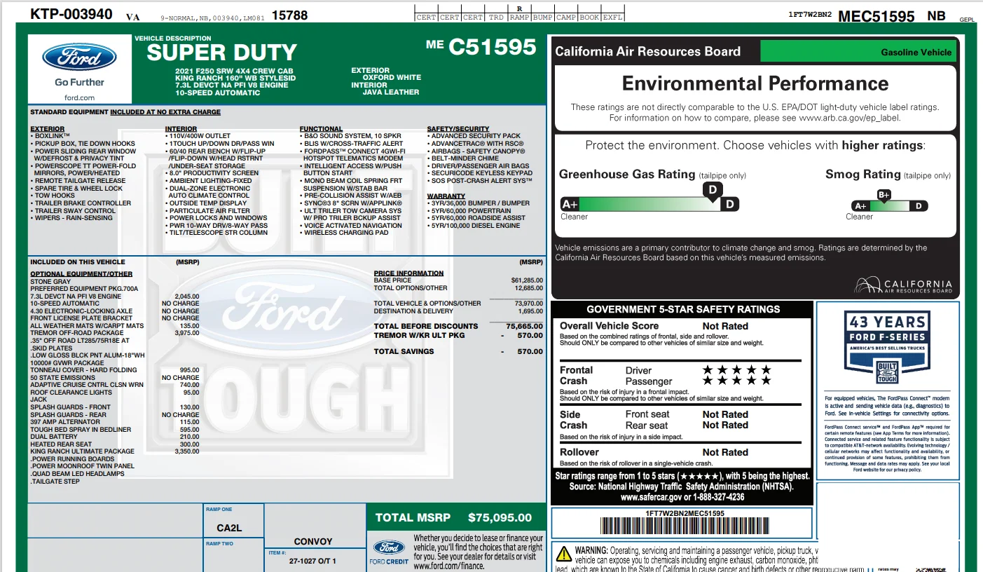Window sticker.PNG | Ford Tremor Forum | Ford Super Duty